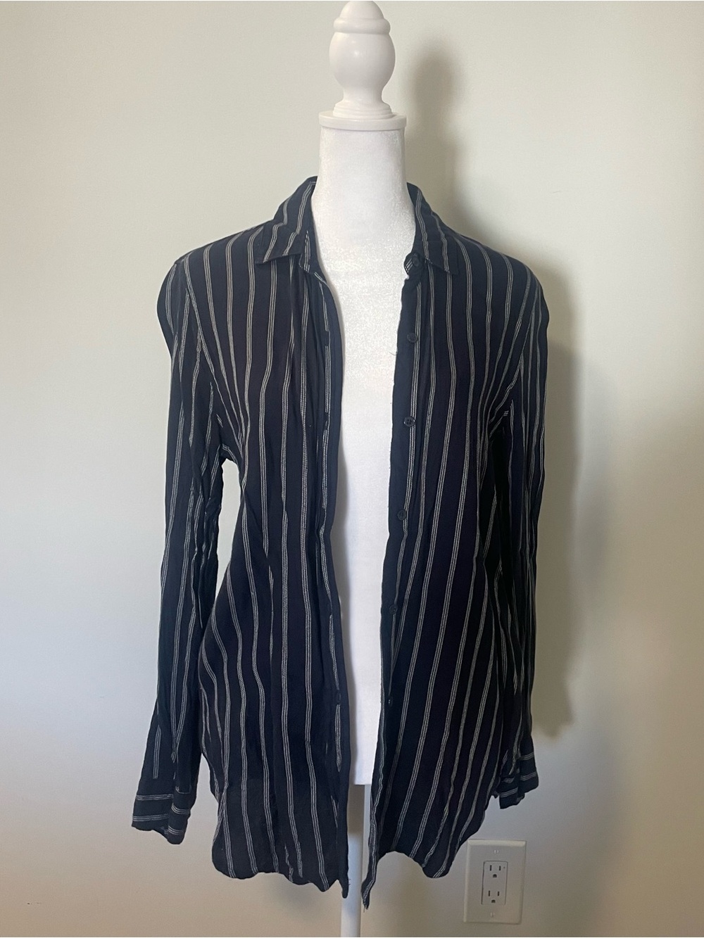 Banana Republic Black Button-Down Shirt with Gray Stripes
